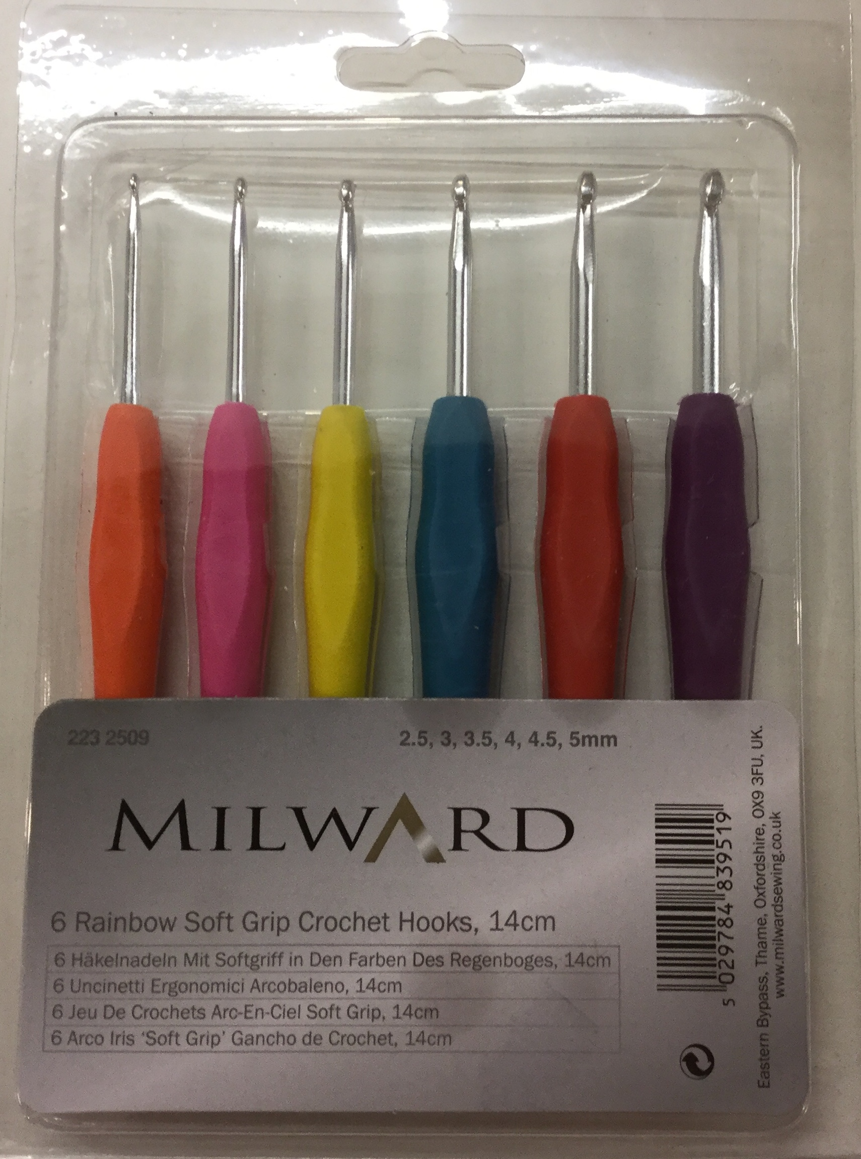 Milward Crochet Hook Set: Soft-Grip Rubber Handles: Set of 6