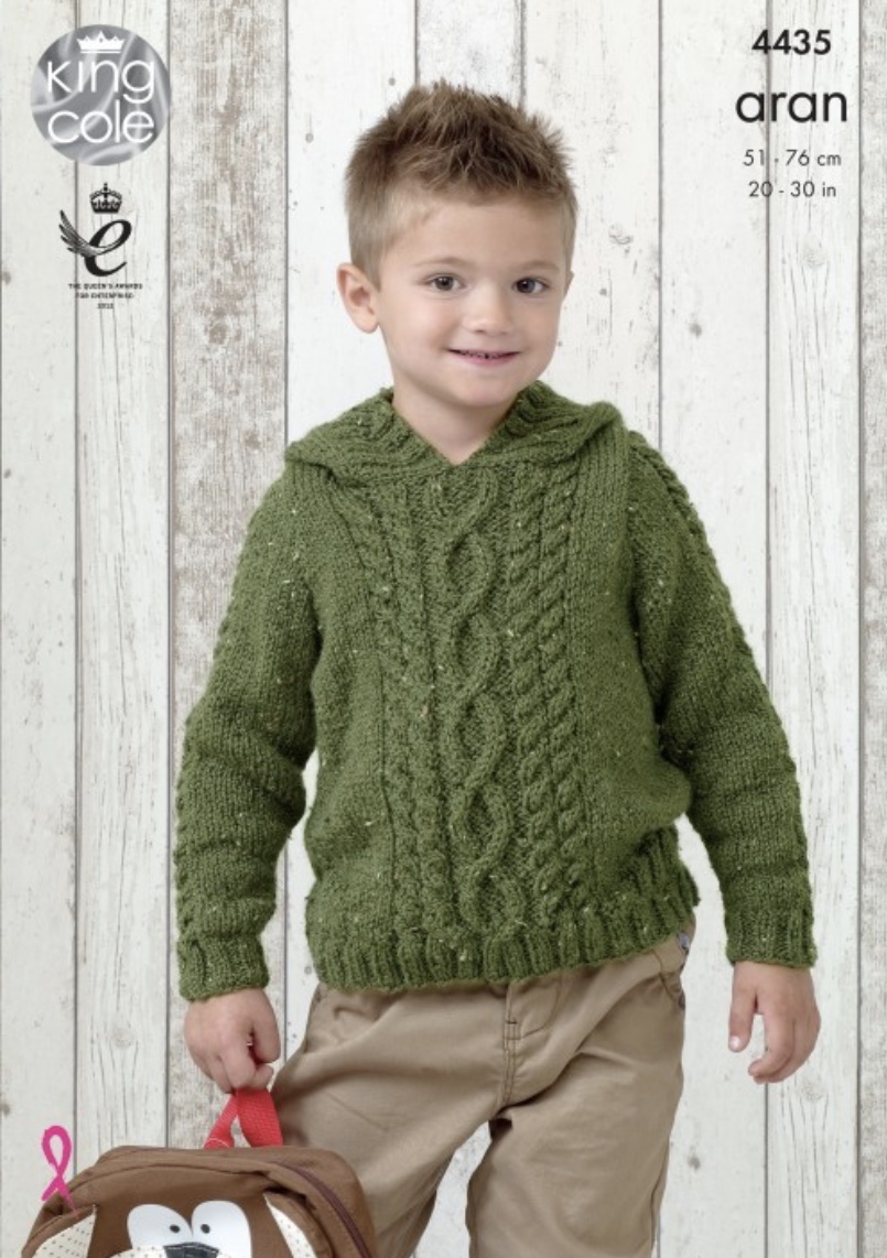 King Cole 4435 Chil's Aran Cabled Hoodie and Slipover or Tank Top ...