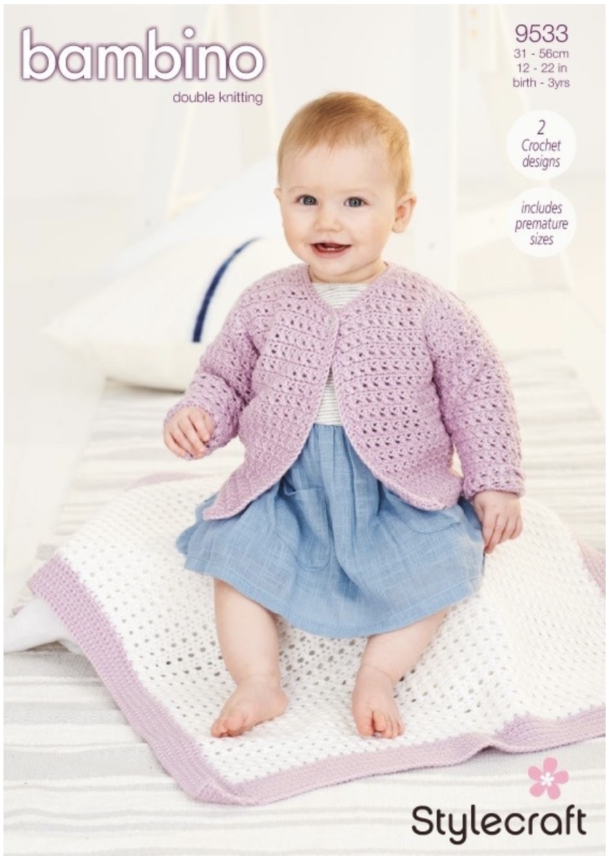 Stylecraft 9533 dk Cardigan & Blanket Crochet Pattern - Spotted Sheep